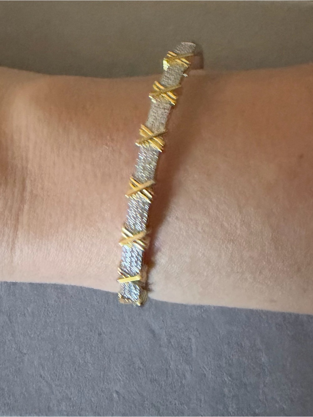 Elegant Two-Tone Gold & Silver Cross-Accent Women's Bracelet